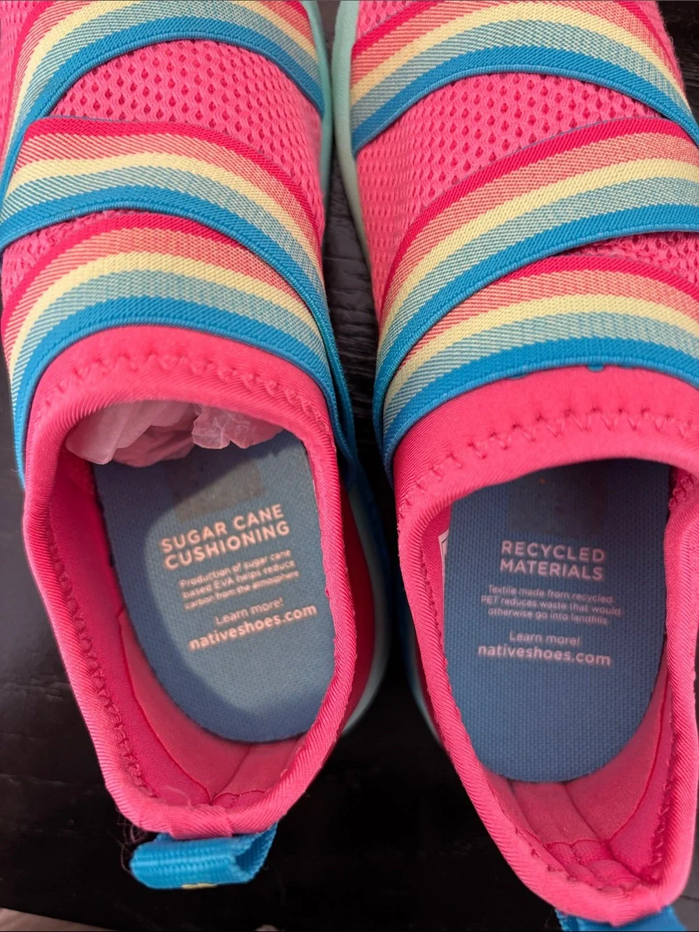 Native Phoenix Sugarlite Slip-On Sneakers in Pink with Rainbow Stripes